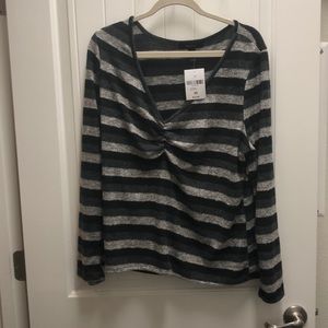 5FOR$25 Forever21 Black/Grey Ruched Striped Top